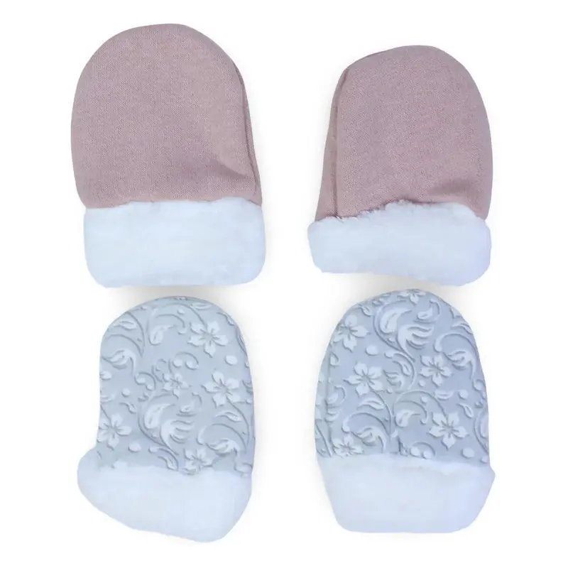 Pack of 2  Baby Girls Hand Mittens Pink & Grey with Fur Lining