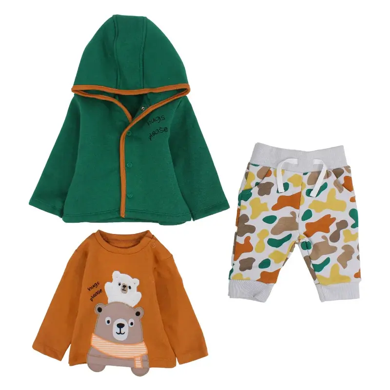 Baby Boys 3-Piece Outfit Set  Green/Orange with bear Print