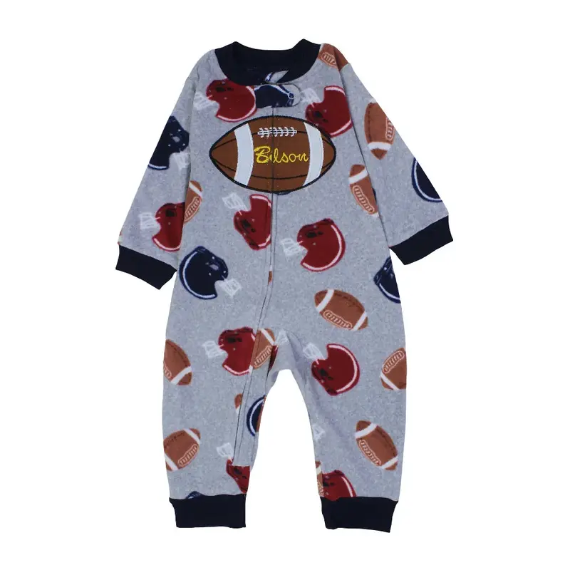 Baby Boys Cotton Footless Onesie  Grey with American Football Design