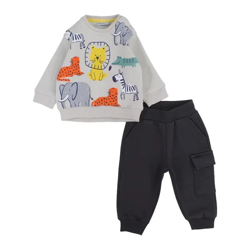 Baby Boys Cotton Pajama Set  Beige with Animals Print