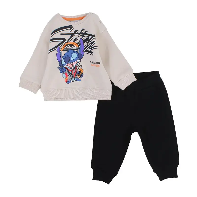 Baby Boys Cotton Pajama Set  Beige with Stitch Print