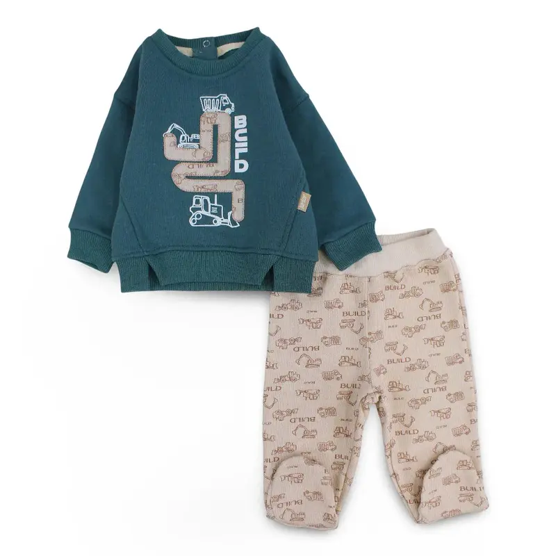 Baby Boys Cotton Pajama Set  Mint with "Build" Design