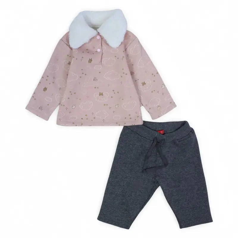 Baby Girls Pajama Set  Pink with Stars & Clouds Design