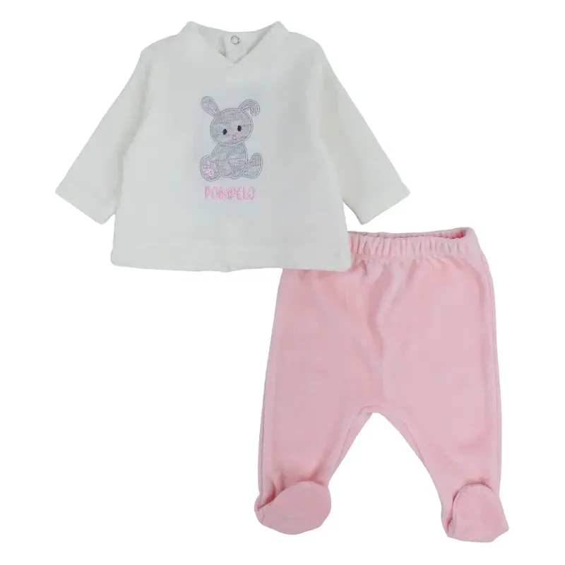 Baby Girls Velvet 2-Piece Outfit Set  Off-White/Pink