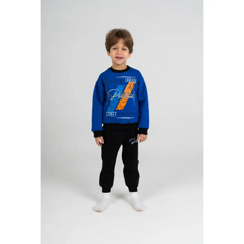 Boys Cotton Pajama Set  Blue with "Think Positive" Design