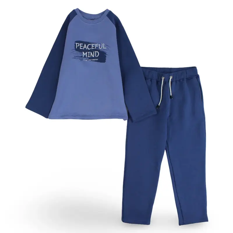 Boys Cotton Pajama Set  Indigo with Peaceful Mind Design