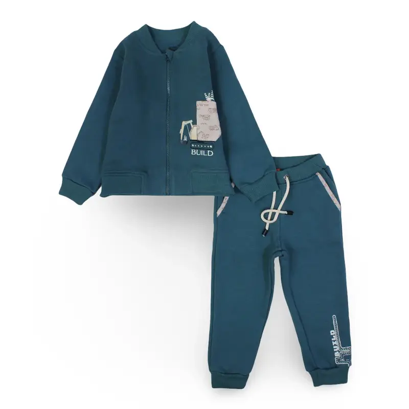 Boys Cotton Pajama Set  Mint with "Build" Design
