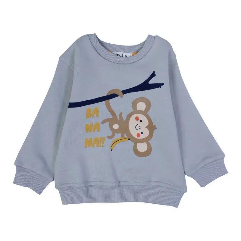 Boys Cotton Sweatshirt  Grey with a Monkey Print
