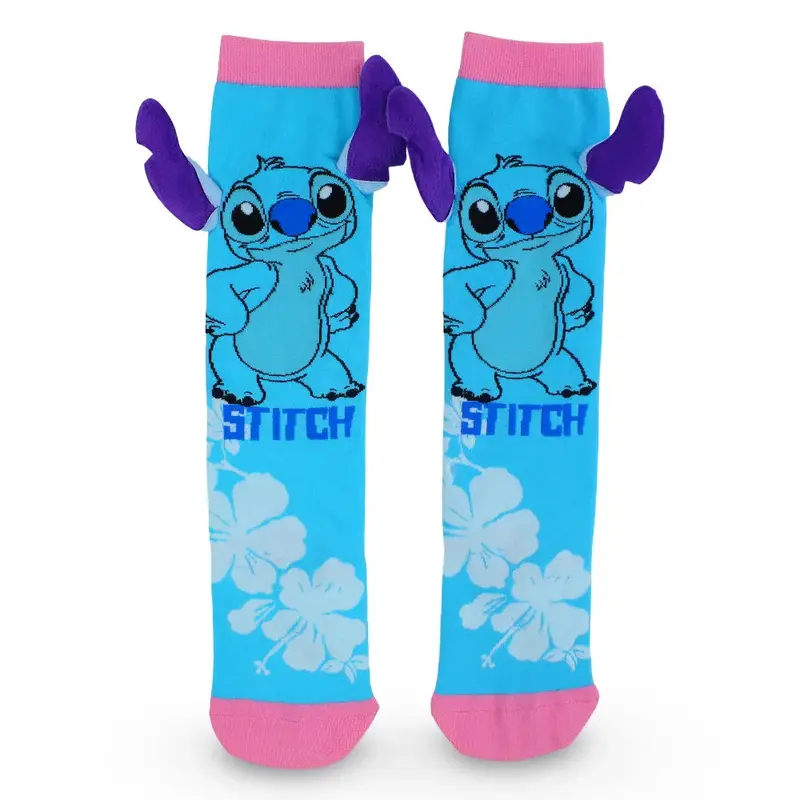 Girls 3D Cotton Socks  Aqua with Stitch Print