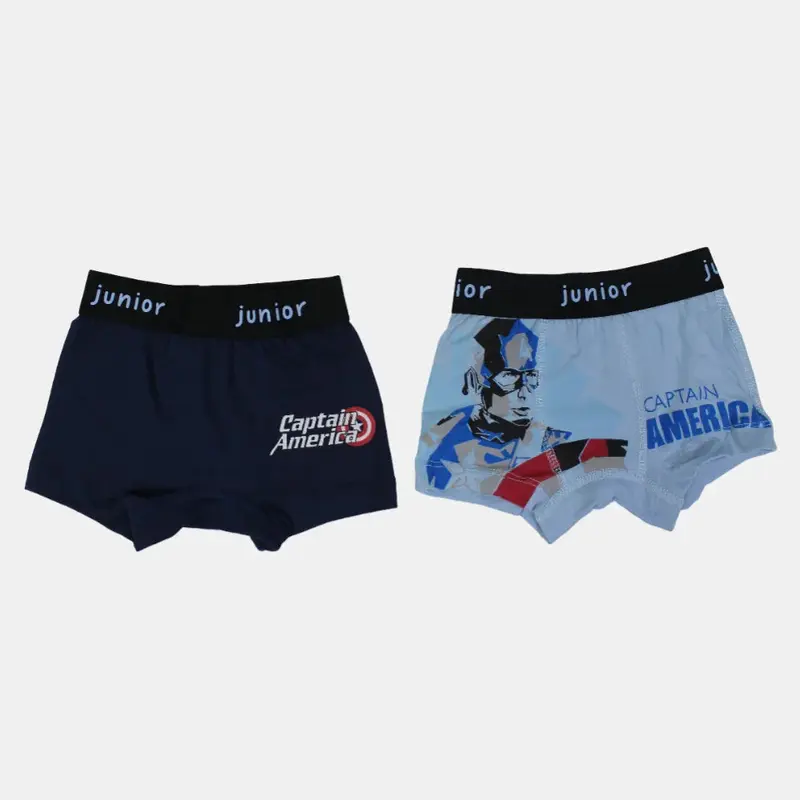 Pack of 2 - Boys Cotton Boxer Shorts  Navy & Light Blue (Captain America Design)