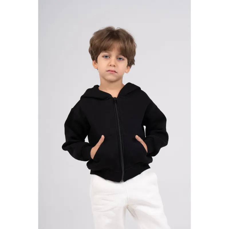 Unisex Plain Fleeced Zip-Up Hoodie  Black