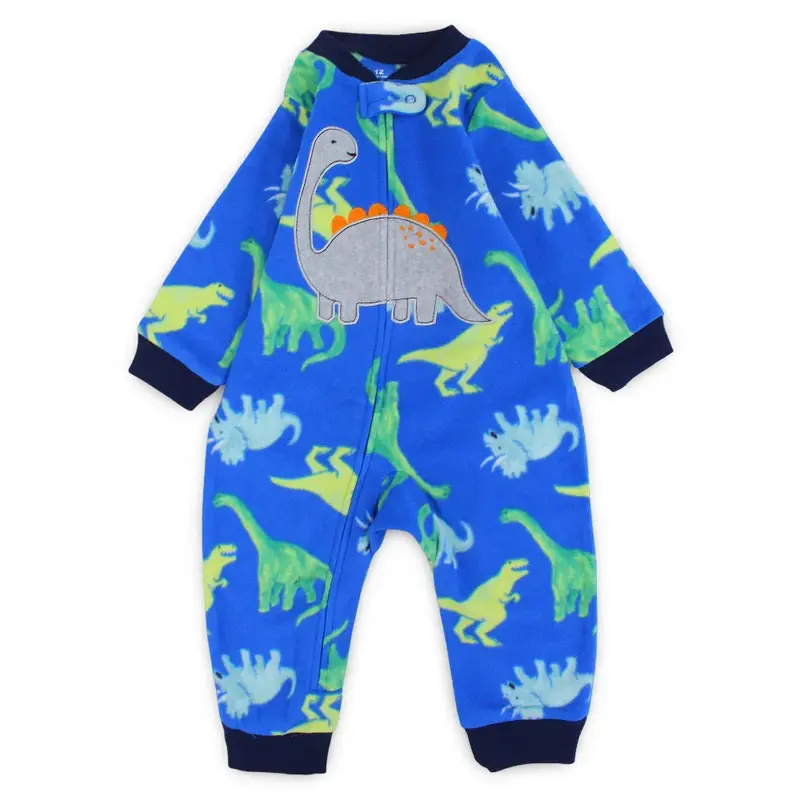 Baby Boys Fleeced Footless Onesie  Blue with Dinos Print