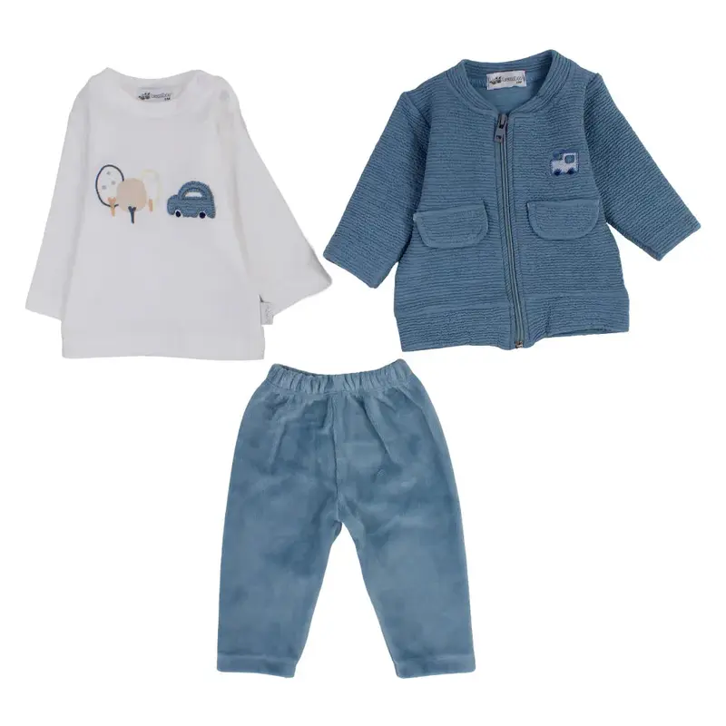 Baby Boys Velvet 3-Piece Outfit Set  Car Design