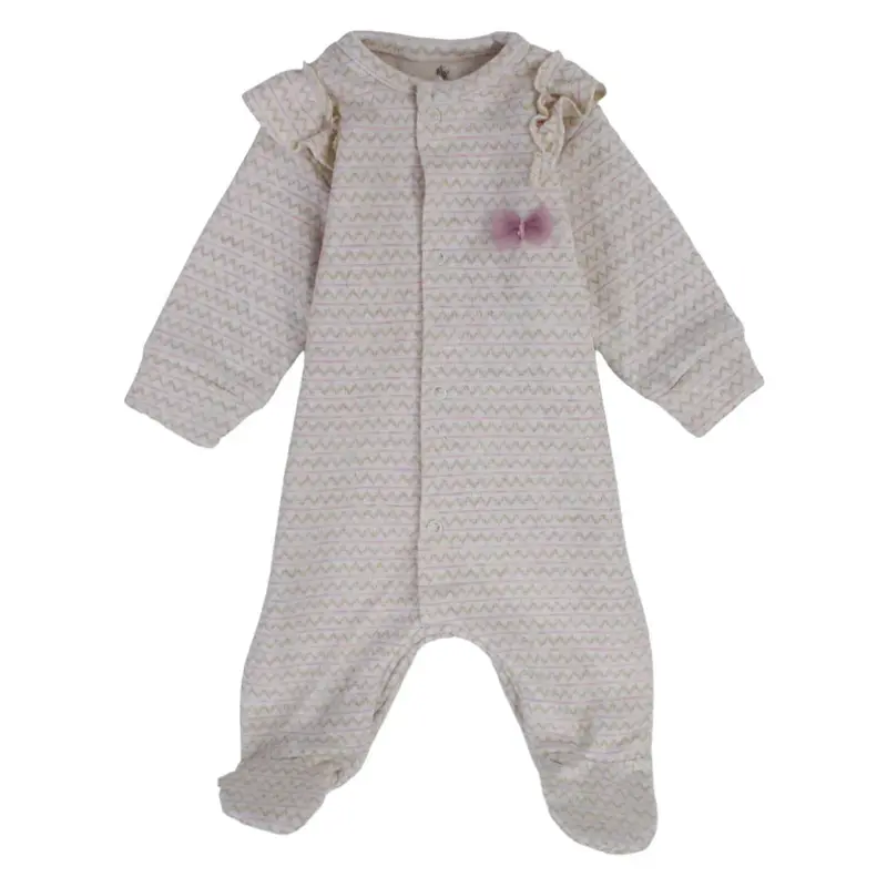 Baby Girls Baby Footie  Beige Zigzag Design