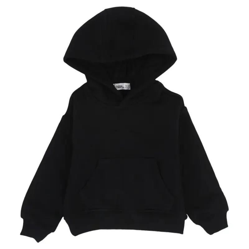 Girls Plain Cotton Hoodie  Black