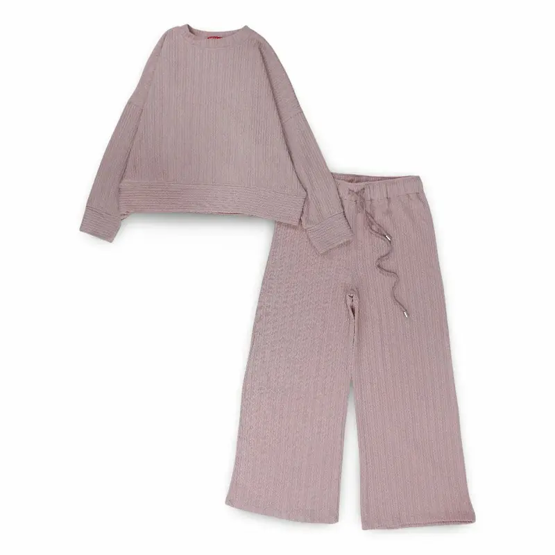 Girls Wool Pajama Set  Striped Pink