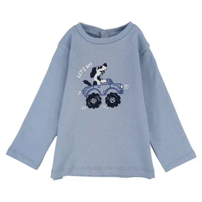 Baby Boys Cotton T-Shirt  Baby Blue with a Driving Dog Print