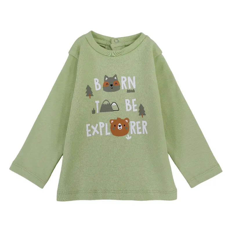 Baby Boys Cotton T-Shirt  Green with "Born to be Explorer" Print