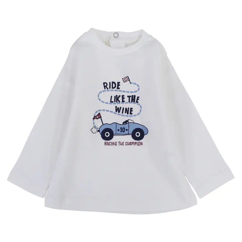 Baby Boys Cotton T-Shirt  Off-White with a Fun Car Print