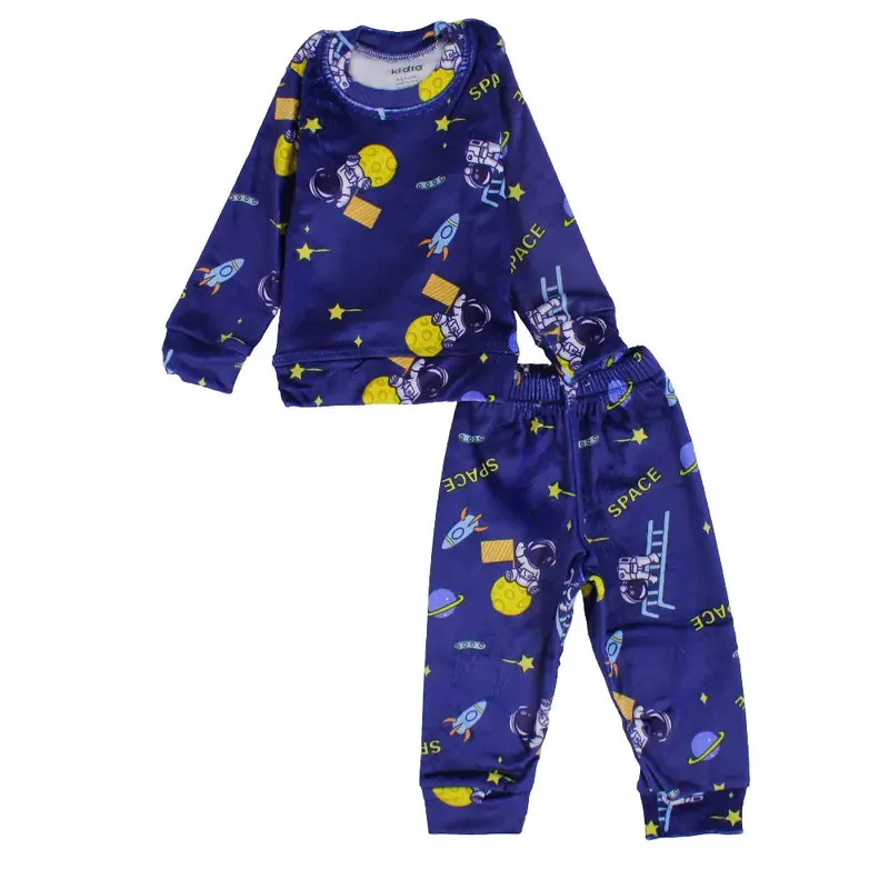 Baby Boys Velvet Thermal set - Blue with Astronaut Print