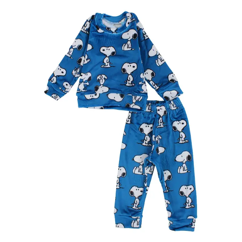 Baby Boys Velvet Thermal Set - Blue with Dogs Print