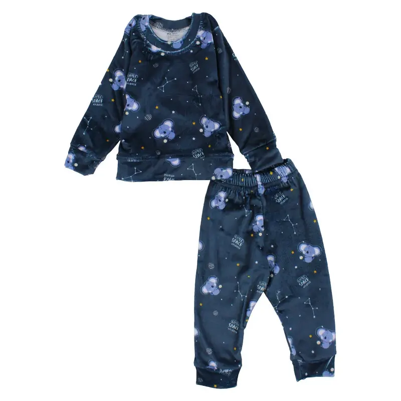 Baby Boys Velvet Thermal Set - Dark Blue with Sleepy Koala Print