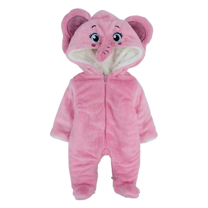 Baby Girls Fleeced Baby Footie  Pink with Elephant Design