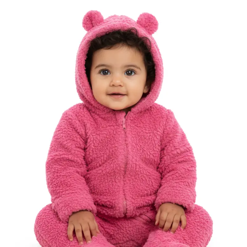 Baby Girls Fleeced Hooded Footless Onesie  Dusty Pink