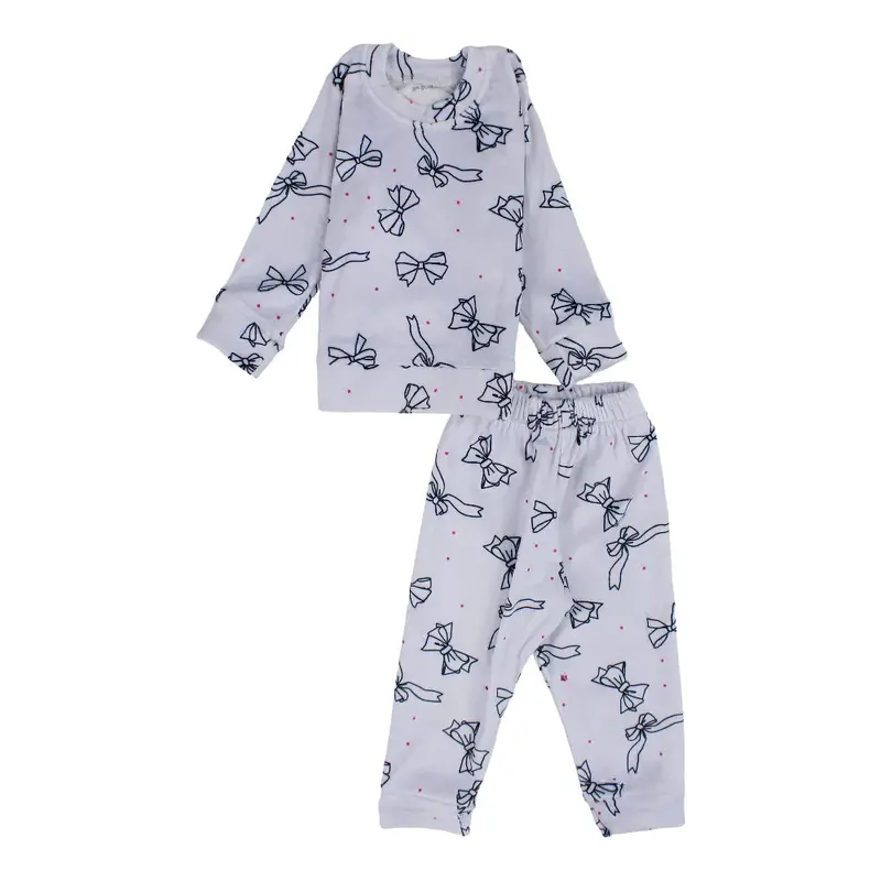 Baby Girls Velvet Thermal Set - Grey with Bows Print