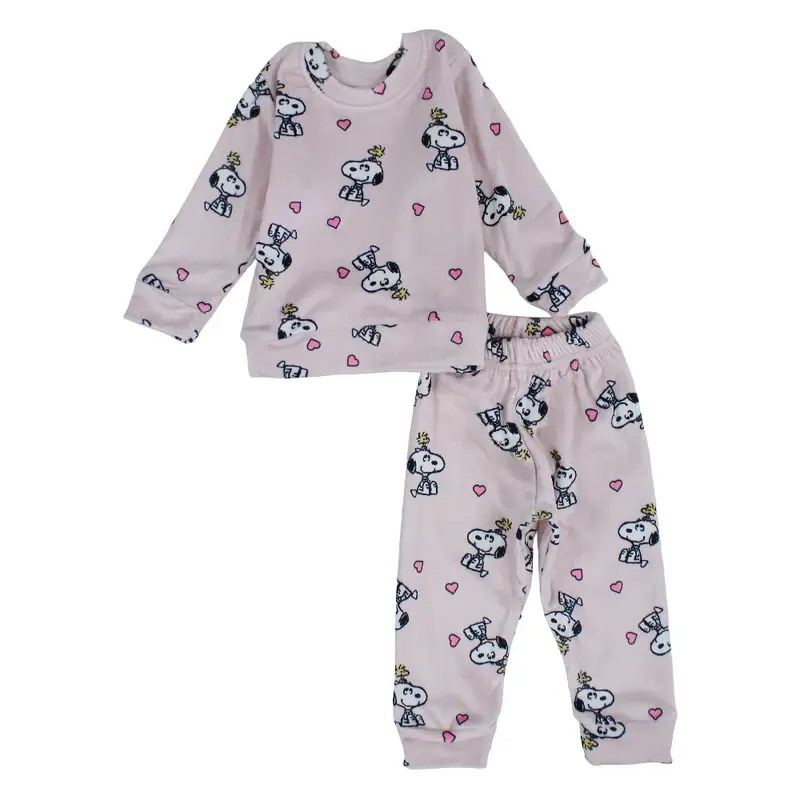 Baby Girls Velvet Thermal Set - Pink with Snoopy Print