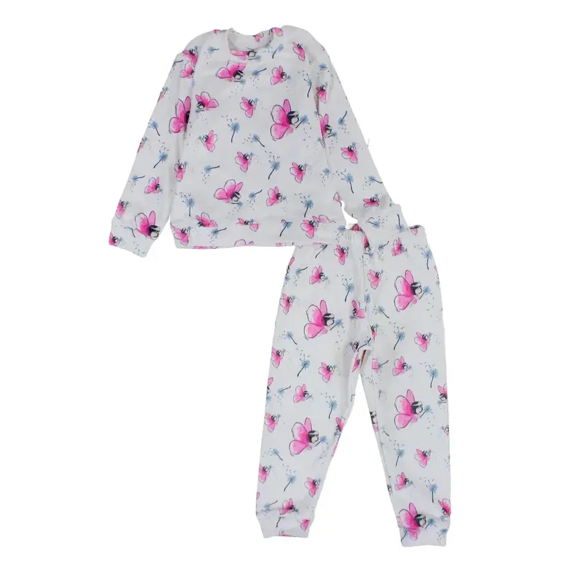 Baby Girls Velvet Thermal Set  White & Pink with Butterflies Print