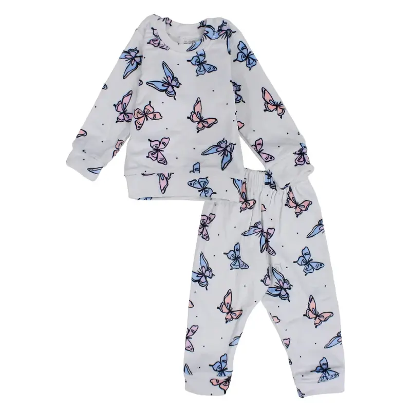 Baby Girls Velvet Thermal Set - White with Butterfly Print