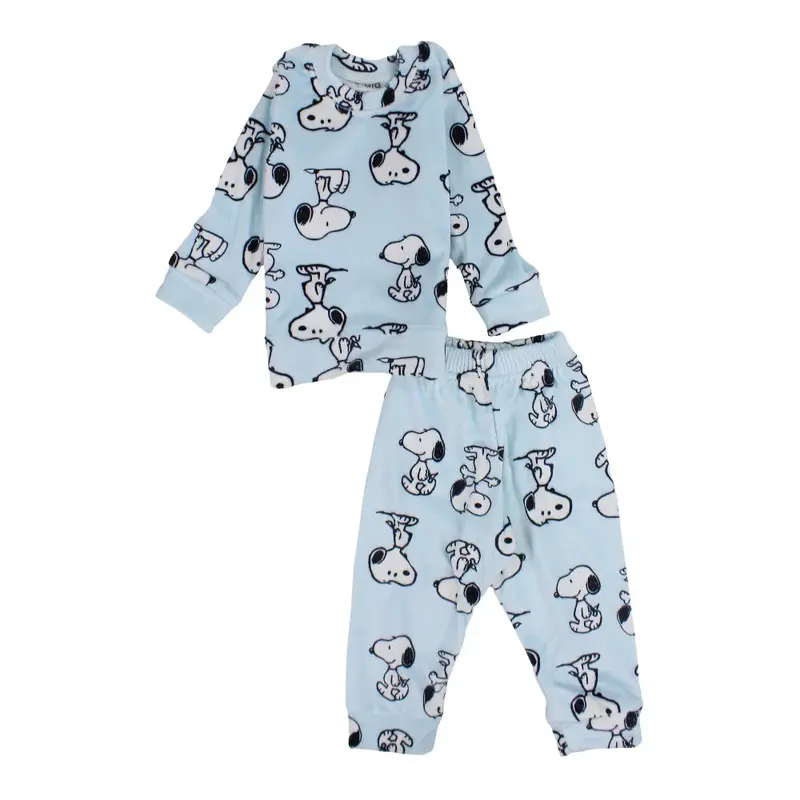 Boys Velvet Thermal Set - Aqua with Snoopy Print
