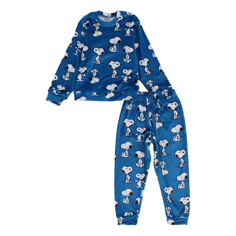 Boys Velvet Thermal Set - Blue with Snoopy Print