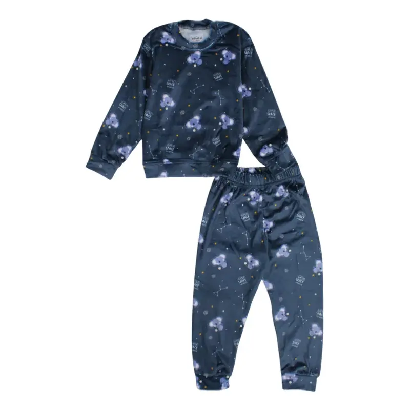 Boys Velvet Thermal Set - Dark Blue with Sleepy Koala Print