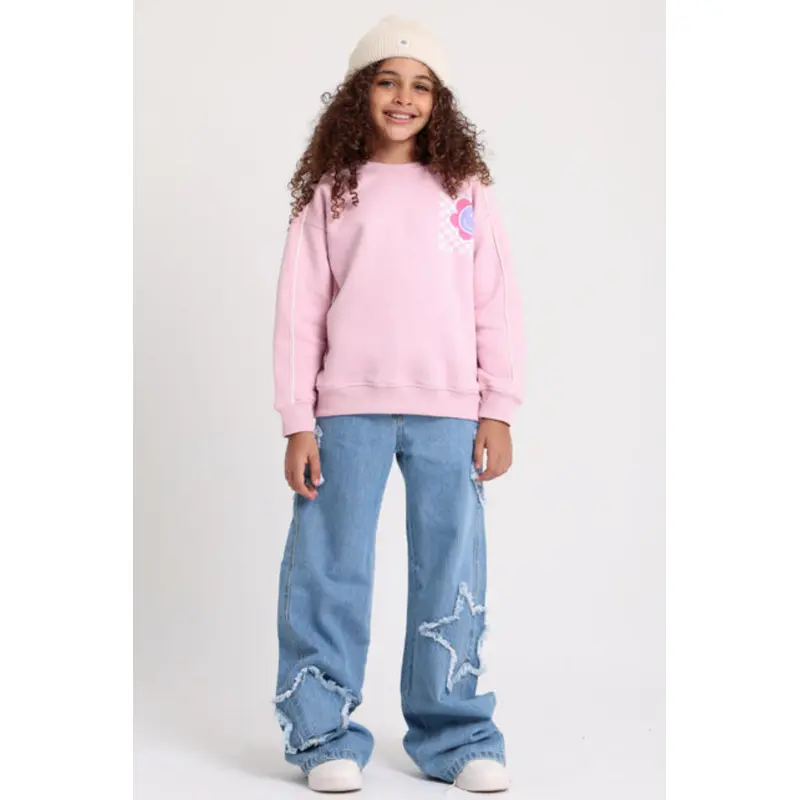 Girls Wide Leg Stars Denim Pants