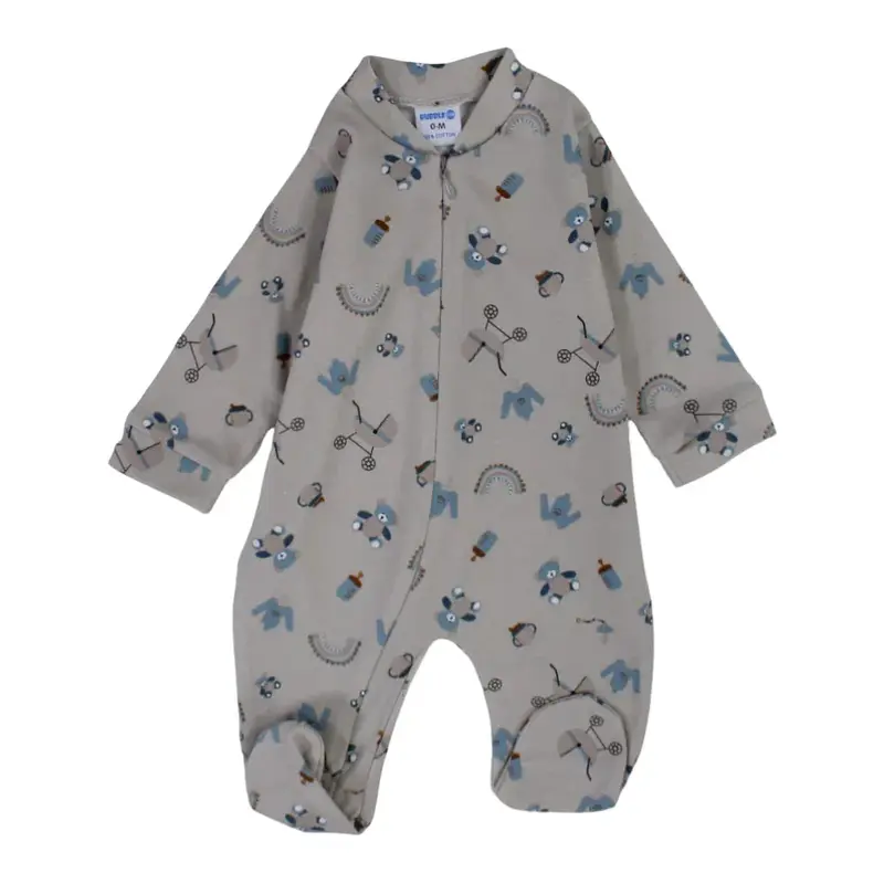 Unisex Baby Cotton Baby Footie - Grey with Cute Print