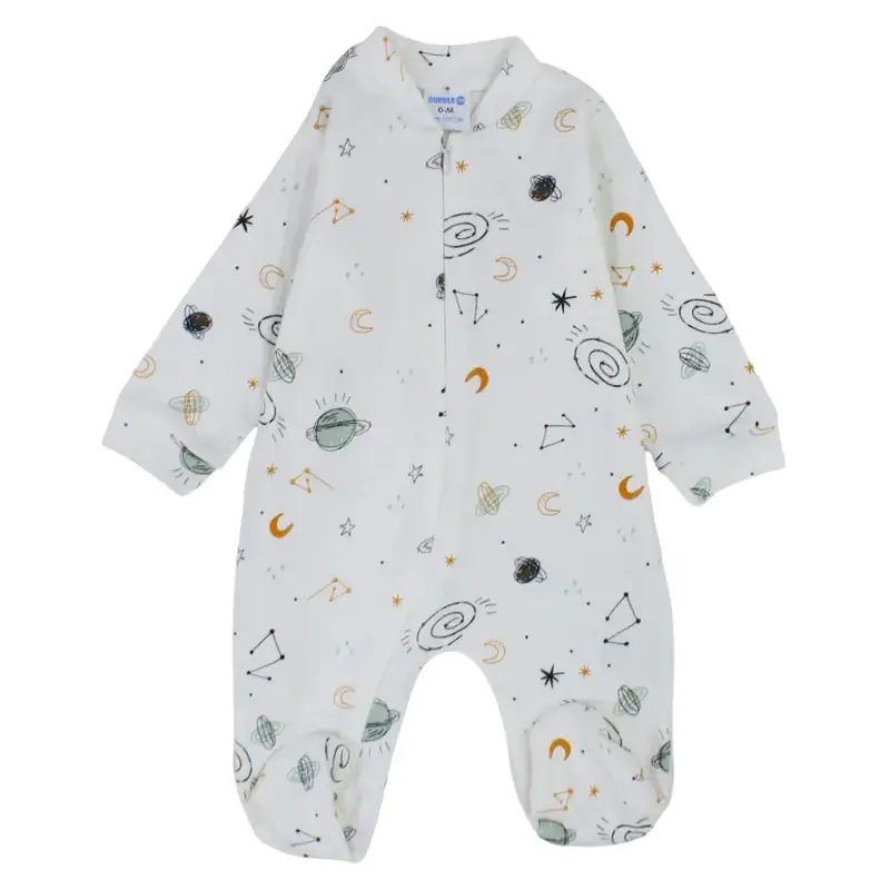 Unisex Baby Cotton Baby Footie  Off-White with Planets Print