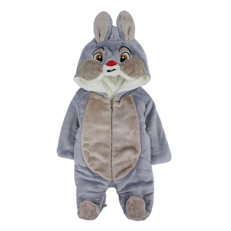 Unisex Baby Fleeced Baby Footie  Grey with Bunny Design