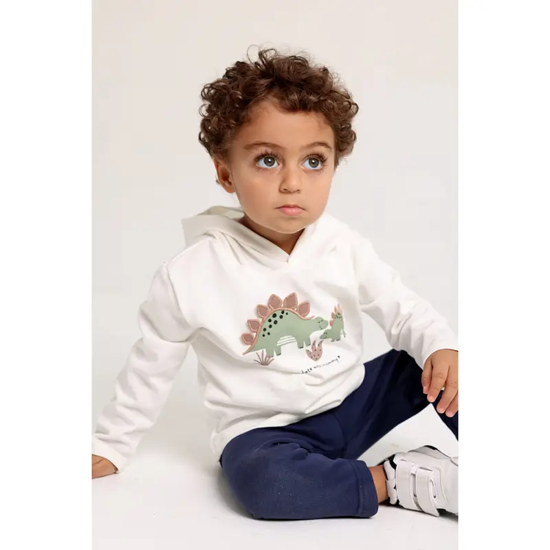 Unisex Cotton Hooded T-Shirt  Off-White with Hippopotamus Print