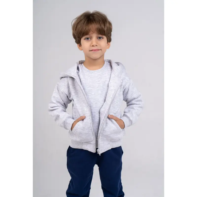 Unisex Long-Sleeved Zip-Up Hoodie  Grey