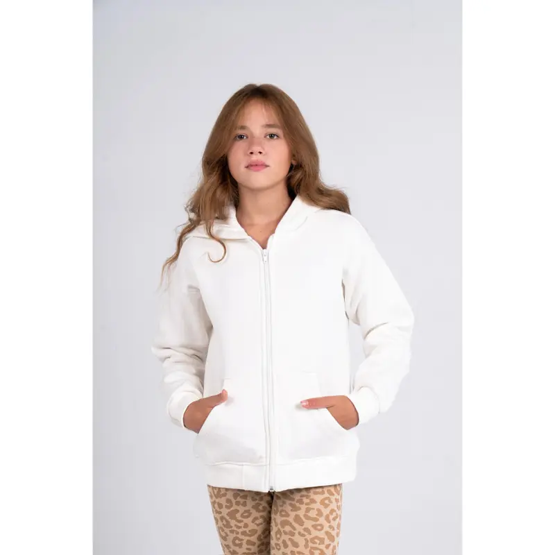 Unisex Long-Sleeved Zip-Up Hoodie  Off-White