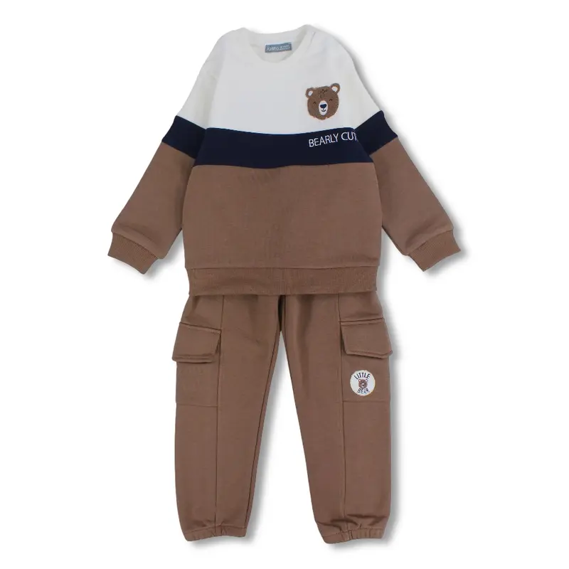 Baby Boys Cotton 2-Piece Outfit Set  Brown with Bear Design
