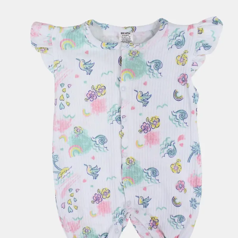 Bebic for Kids Baby Girls Cotton Romper  White with Bird & Flower Print