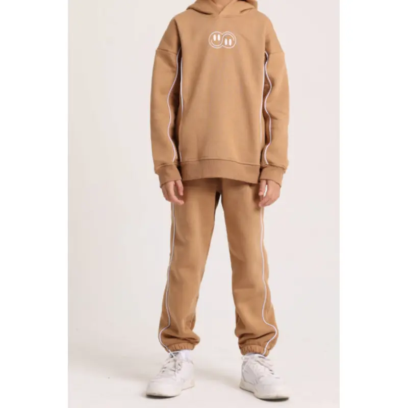 Boys Cotton Hoodie  Camel with "Jumping Mode On" Print