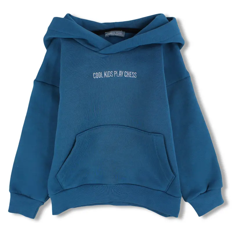 Boys Cotton Hoodie  Petroleum Blue with "Cool Kids Play Chess" Design
