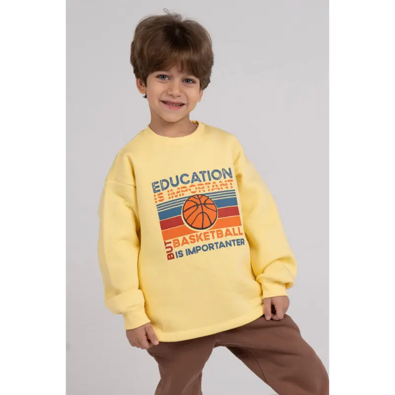 Boys Cotton Pajama Set  Yellow/Brown with "Basketball" Design