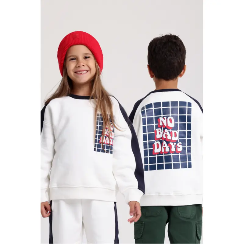 Boys Cotton Sweatshirt  Off-White with "No Bad Days" Print