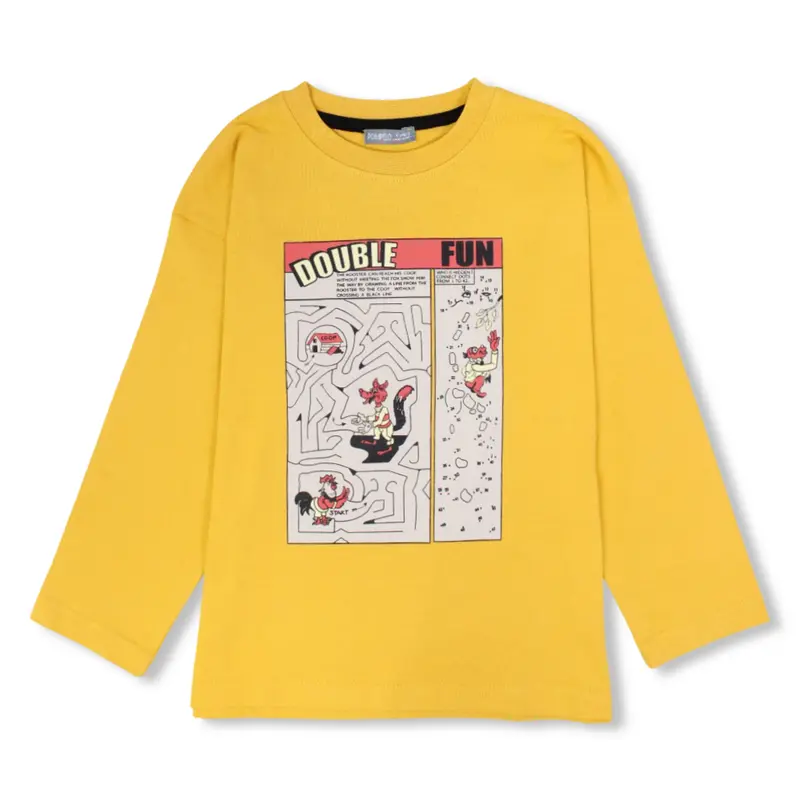 Boys Cotton T-Shirt  Yellow with a Maze Print