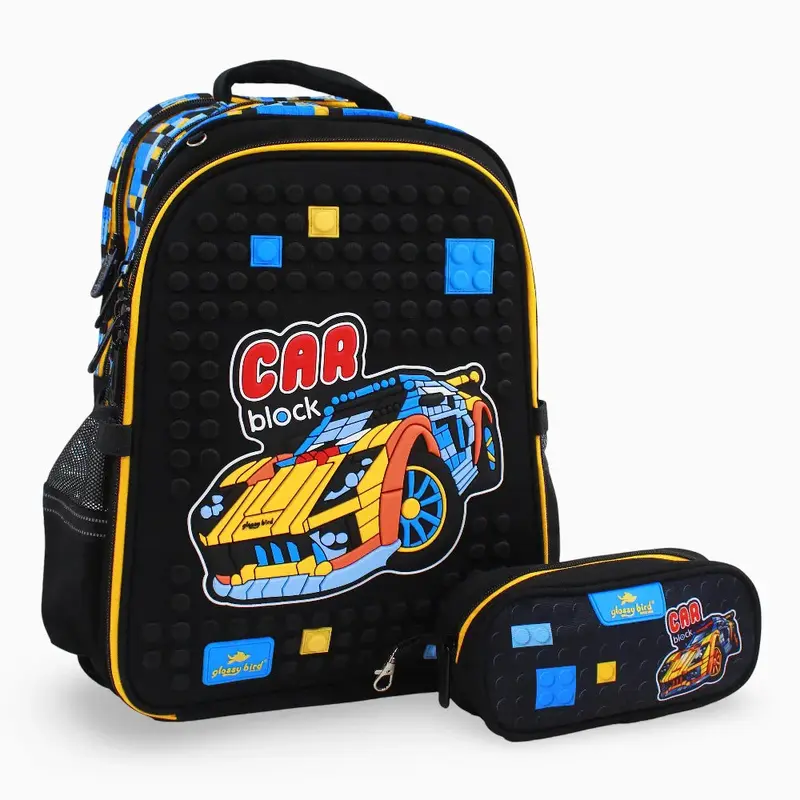 Car Block School Set  17 Inches (Backpack & Pencil Case)